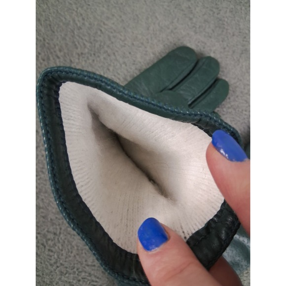 Vintage Isotoner by ARIS Green Leather Gloves Women 7.5 M Textured Lined - Picture 6 of 6